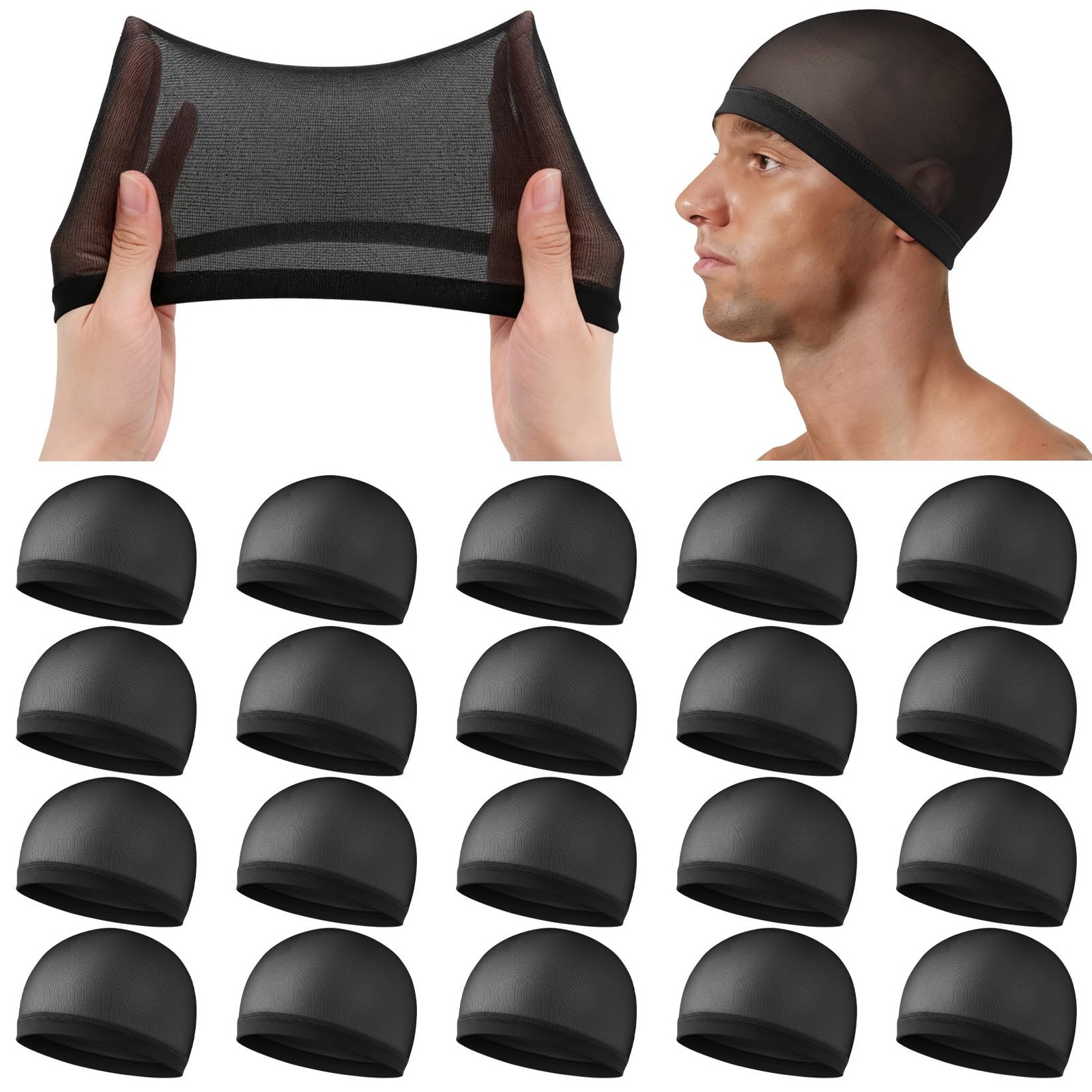 20-Pack Wave Caps for Men – Stretchy Nylon Skull Cap, Wide Elastic Band Anti-…