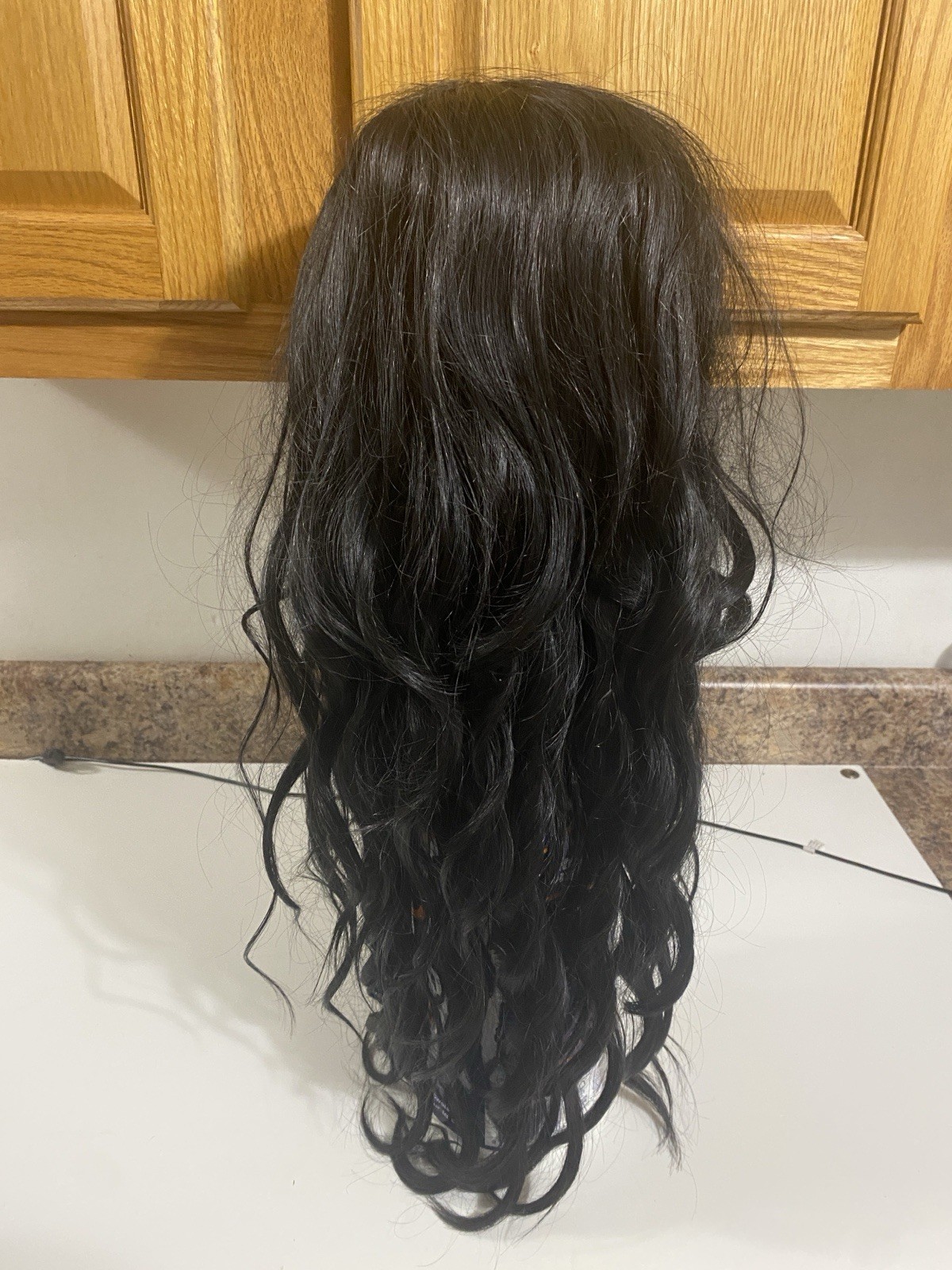 Stamped Glorious Long Black Wavy Wig, 25 Inch Beautiful