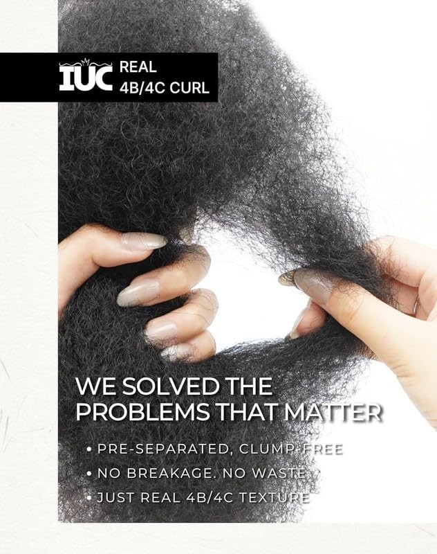 Afro Kinkys Bulk Human Hair Bundle (16 Inch, 50g, Natural Black, 1B) 4C Afro …