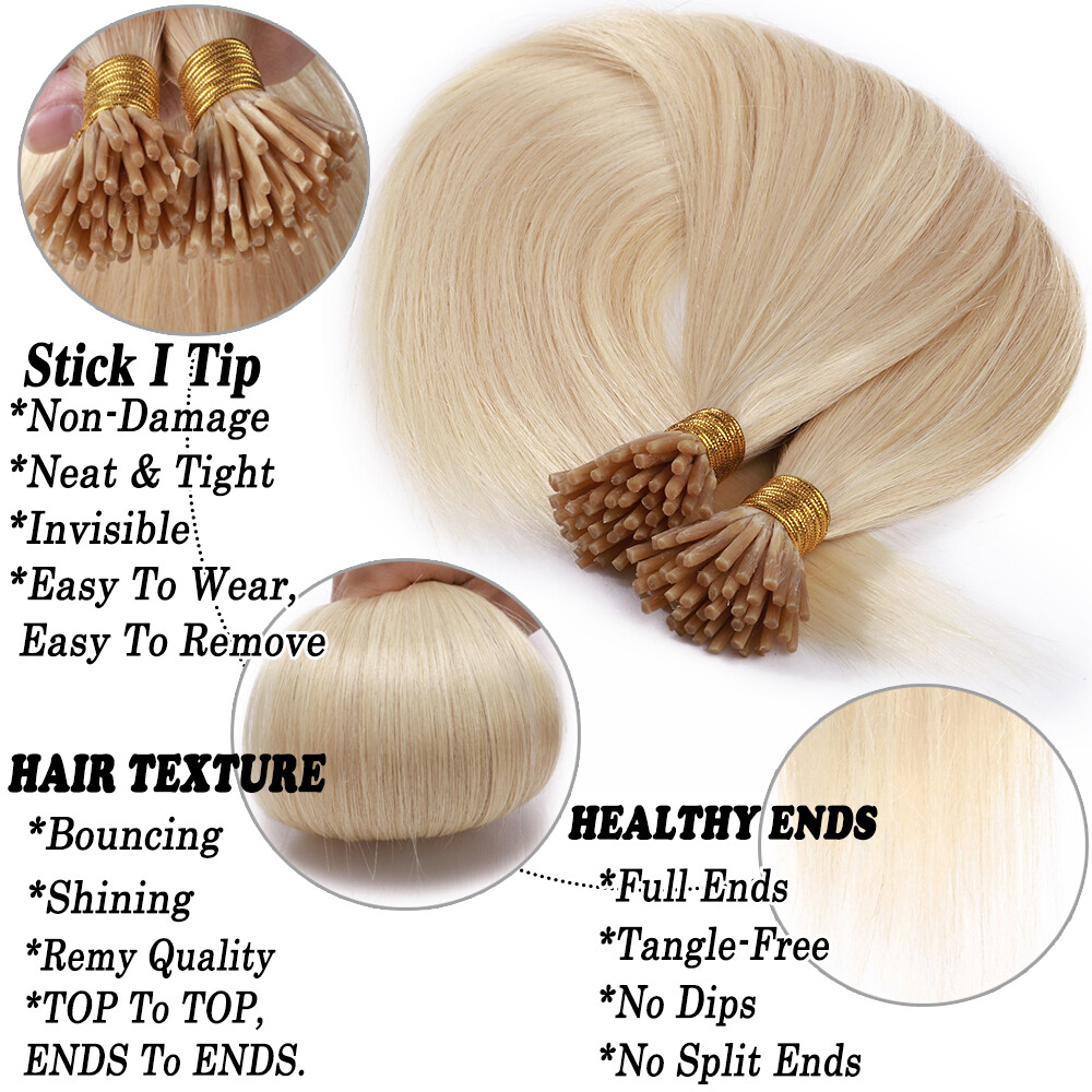 Highlight Balayage Thick Bonds Micro Ring Stick I Tip Remy Human Hair Extensions