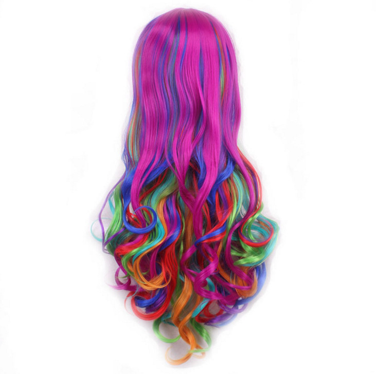 Techtongda Colorful Long Curls Women Cosplay Costume Party Hair Anime Wigs 80cm