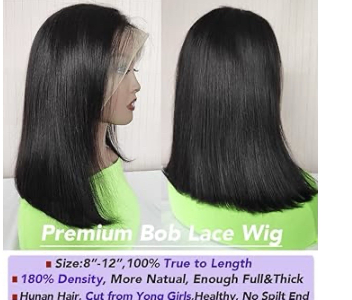 Moshe Human Hair Lace Front Wig 12” Dark Brown Bob Wig Adjustable Cap