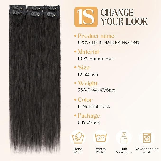 6Pcs Clip in Human Hair Extensions,Remy Single Short Clip in Hair Extensions …