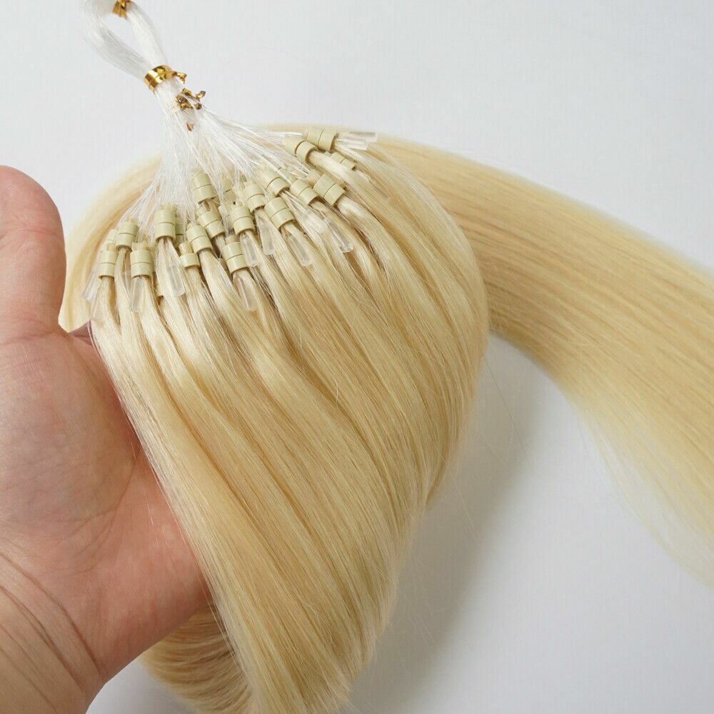 Micro Ring Loop Hair Extensions Real Human Hair Silicone Micro Beads Link Remy1g