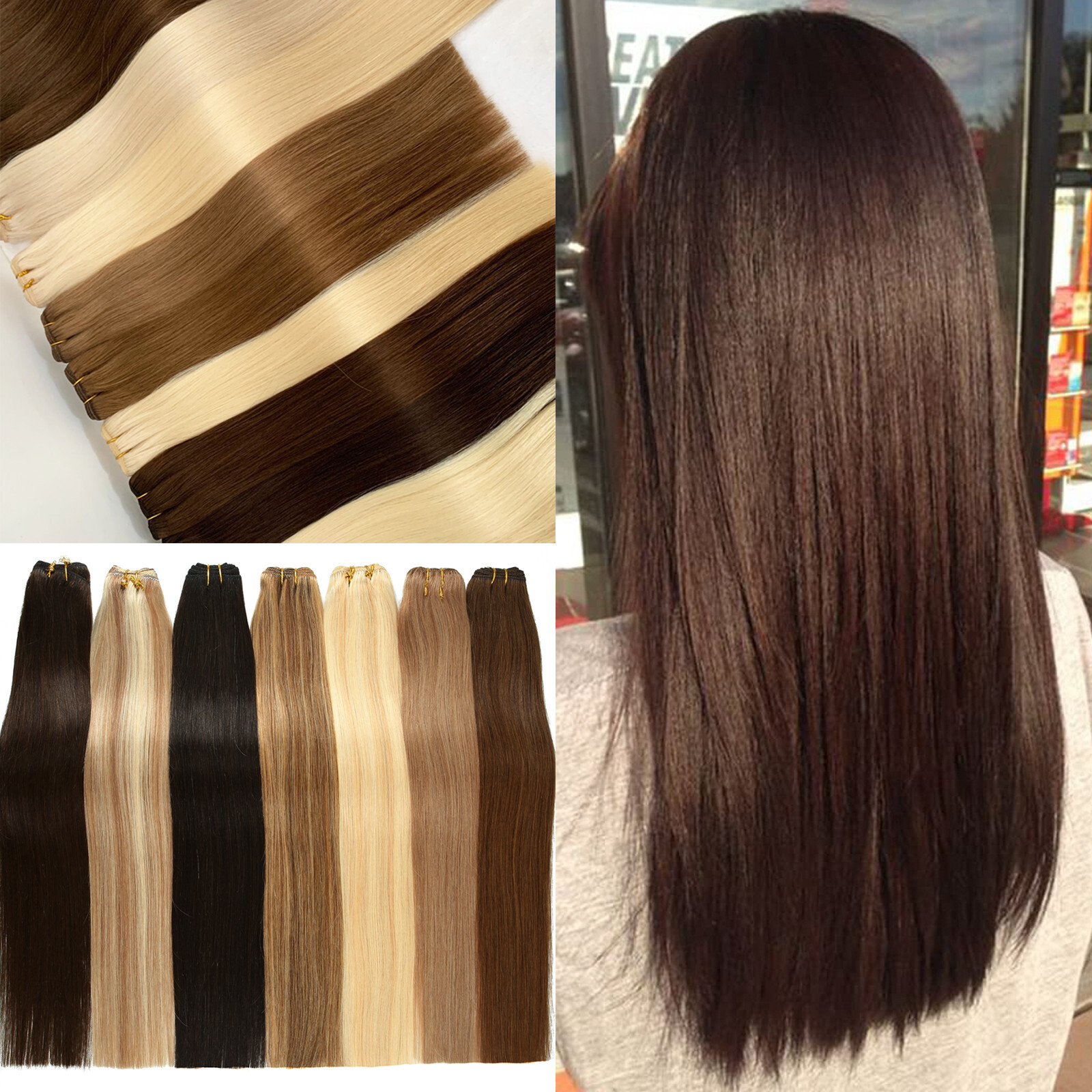 Sew-in Double Weave Weft Real Human Hair Extensions Hair Bundle Full Head 100gr