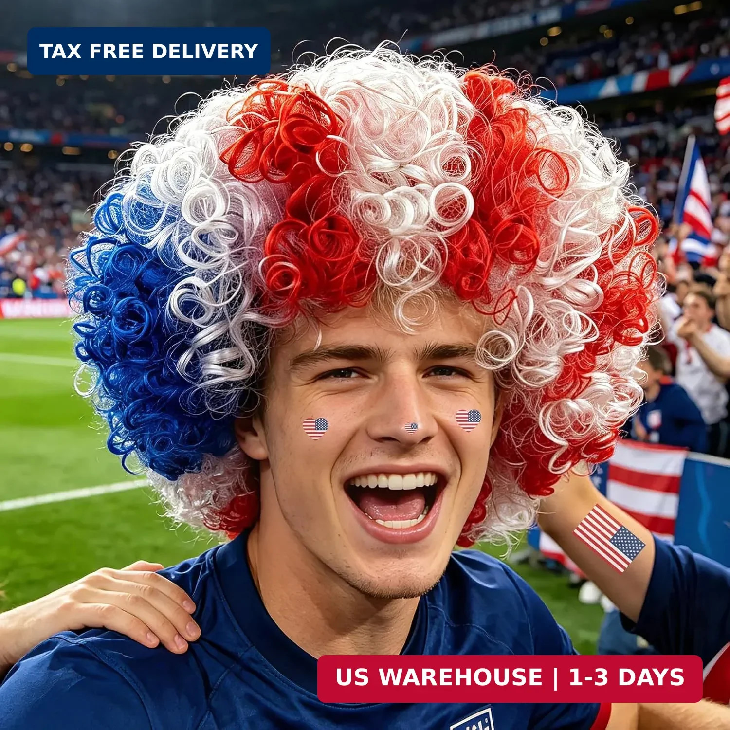 MEEZY American Flag Colored Afro Wig for Men Women 2026 World Soccer Championshi