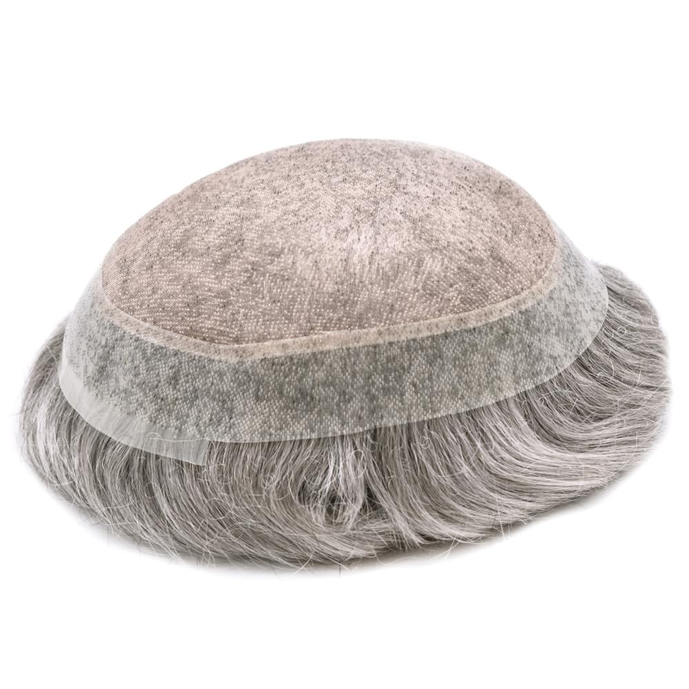 Mens Toupee Hairpiece Durable Fine Mono Poly Human Hair Replacement System