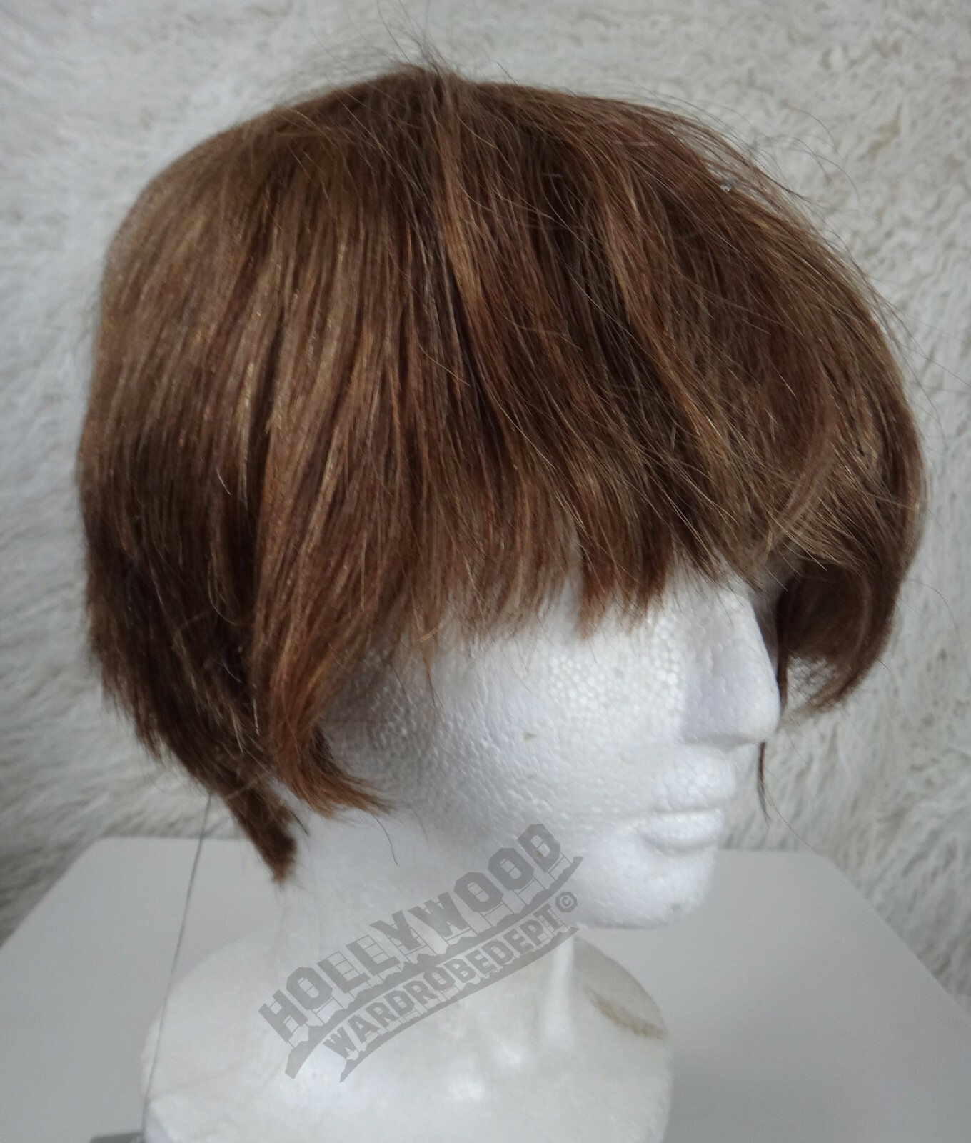 100% HUMAN Hair full wig medium Brown emo short asymmetrical wavy comb forward