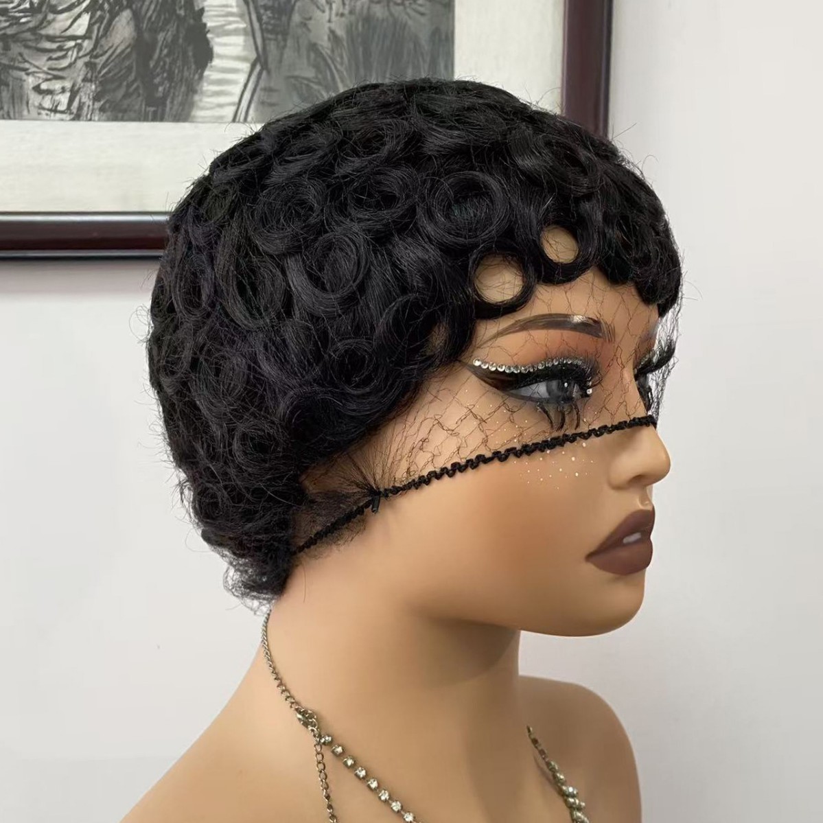 6″ Short Curly Pixie Cut Wig 100% Human Hair Machine Made Afro Kinky