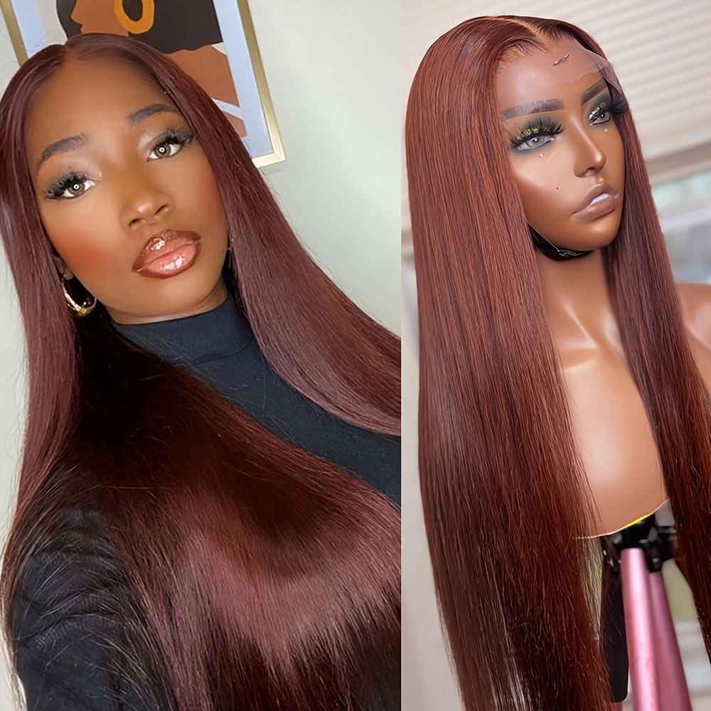 Lace Front Wigs Auburn Color Hair 24 Inches Long Silky Straight Glueless Party