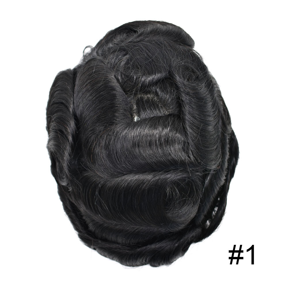Full Poly Thin Skin Mens Toupee Hairpiece Human Hair System Replacement Wigs
