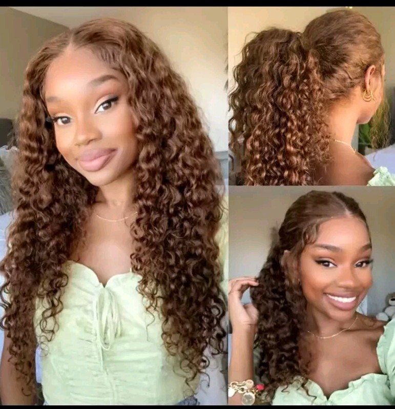 250 Density Invisible Strap 360 Full Lace Chocolate Brown Water Wave Wigs.