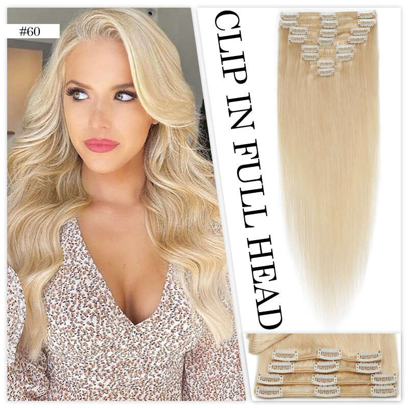 Clip in 100% Remy Real Human Hair Extensions Full Head Medium Short 12/14/16Inch