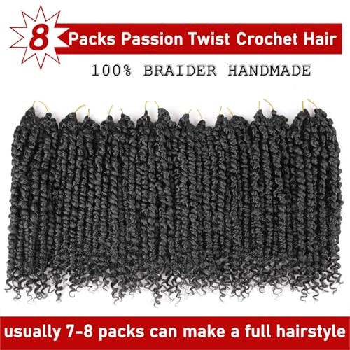 8 Packs Passion Twist Crochet Hair 10 Inch Pre Twisted 10 Inch (Pack of 8) 1B#