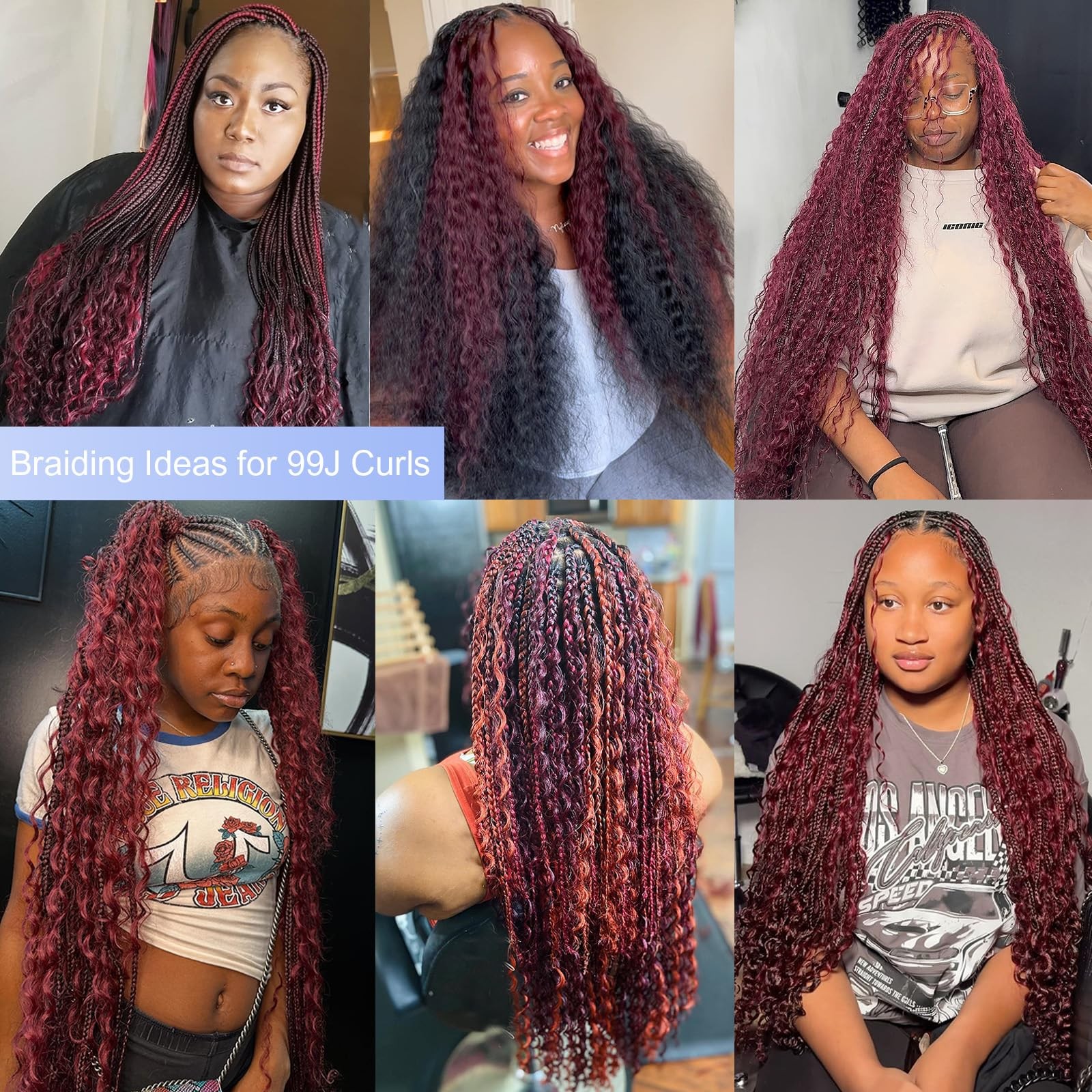 Licoville Burgundy Braiding Hair Deep Water Wave Bulk Boho Human Hair For