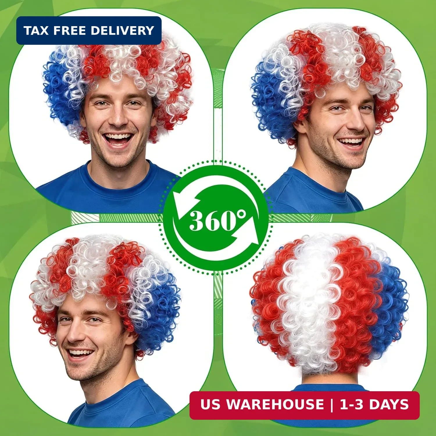 MEEZY American Flag Colored Afro Wig for Men Women 2026 World Soccer Championshi