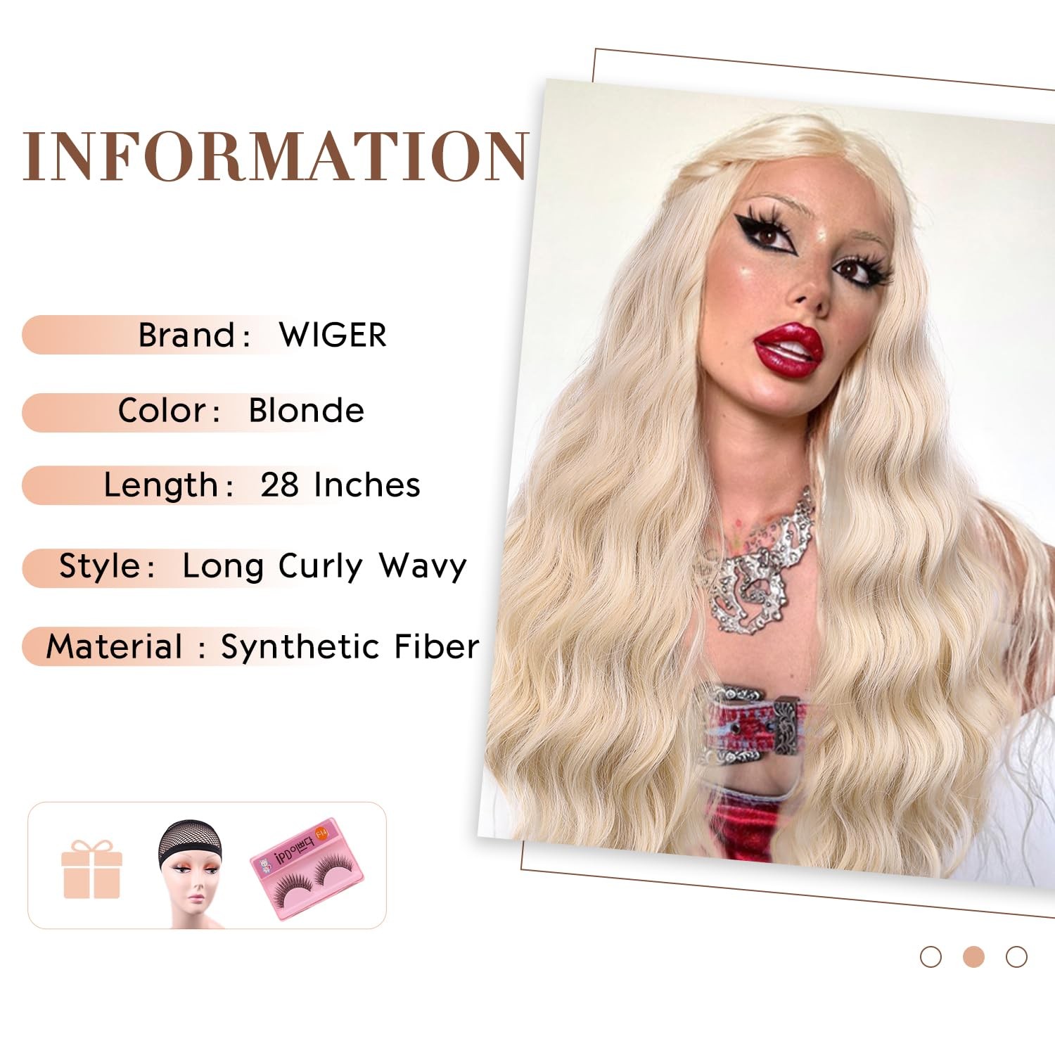 28 Inches Platinum Blonde Wigs Long Blonde Curly Wigs for White Women Long Wa…