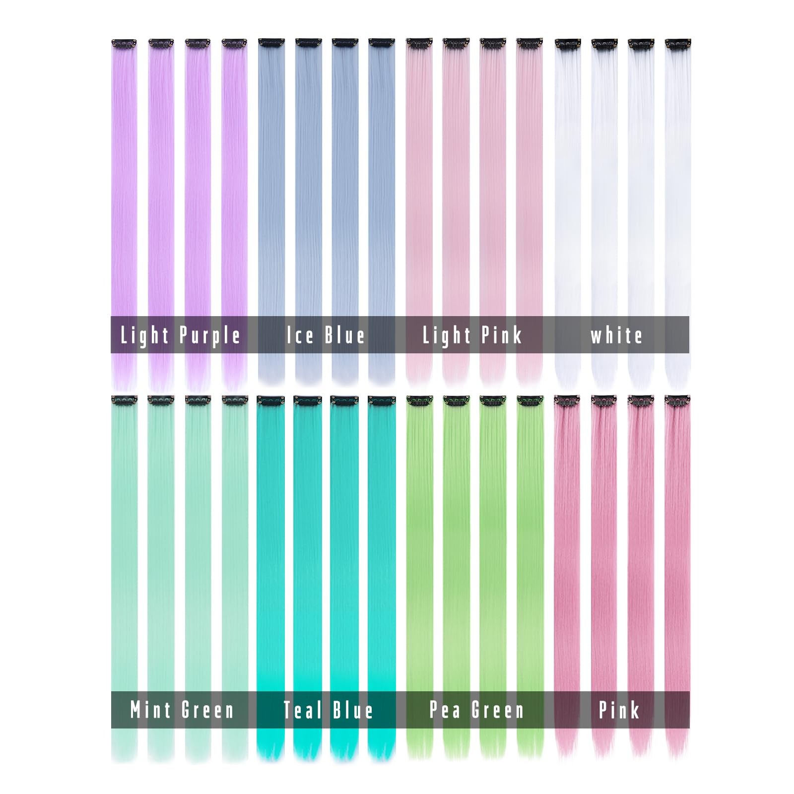 Ice Cream Color 32Pcs Colored Hair Extensions,Multi-colors Party Highlights C…