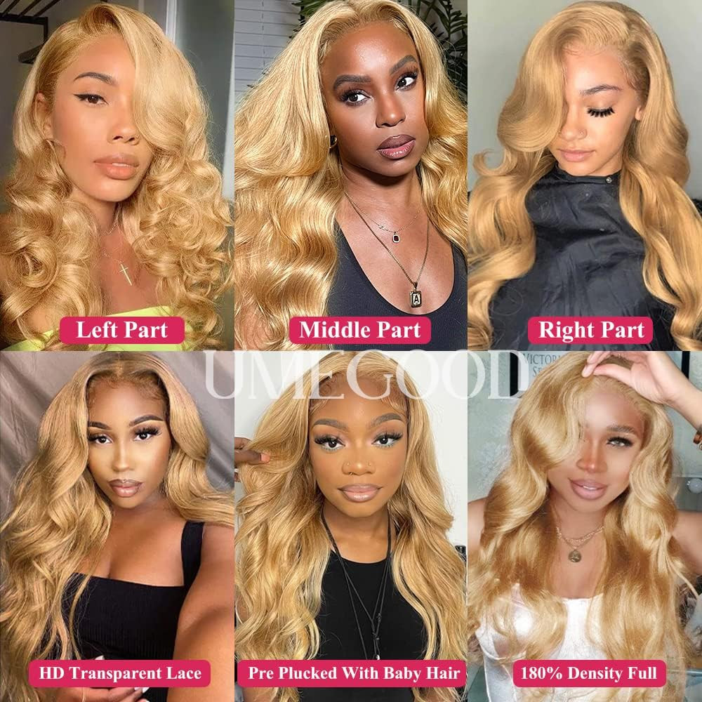 30″ Honey Blonde Body Wave HD Lace Front Wig – 250% Density Human Hair