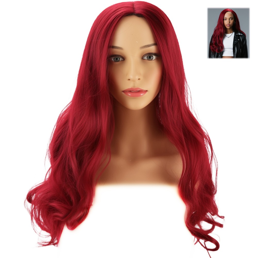Women’s Trendy Long Curly Afro Wig for Everyday Use in Black and Wine Red Colors