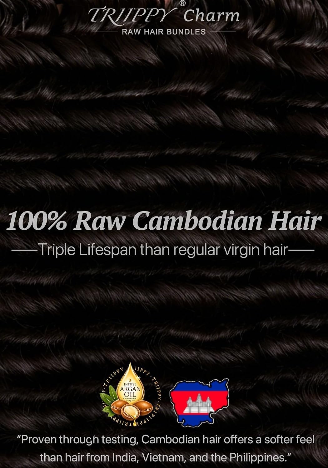 Triippy 100% SoftMAX Cambodian Raw Human Hair Deep Wave 16″ 60g Miracle Knots