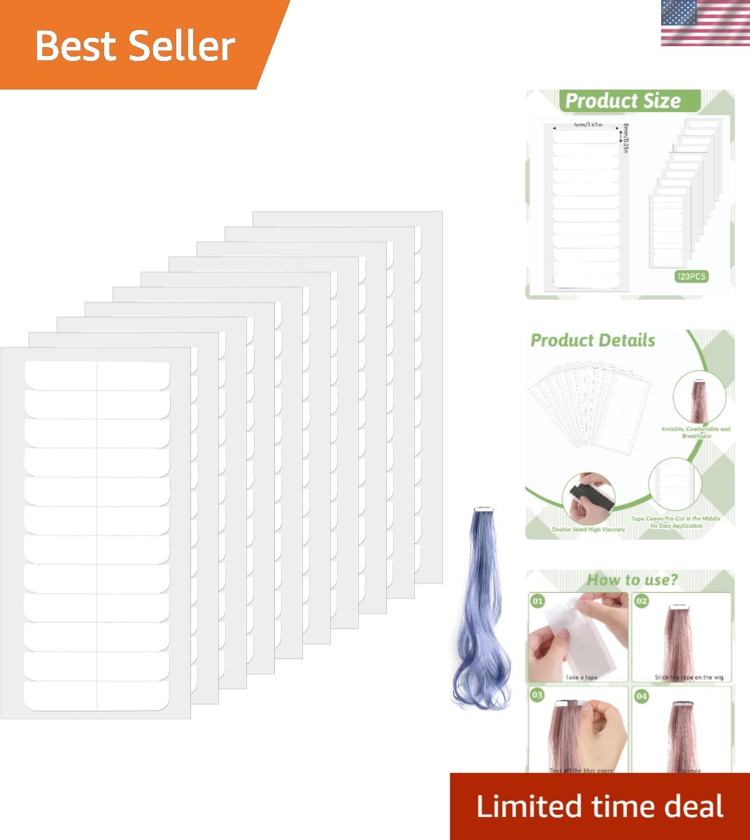 High-Quality 120PCS White Hair Extension Tape – No Residue & Strong Stickiness