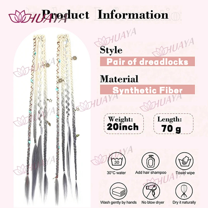 2PCS 20 Inch Hand braided Synthetic Water drop Clip In Hair Extensions Bohemian