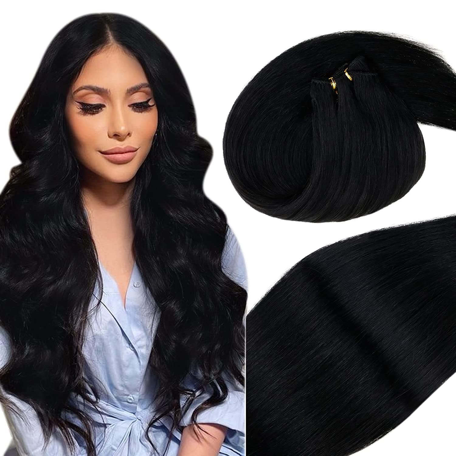 Double Weft Human Hair Extensions Sew In Weave European Remy Hair Thick Bundle