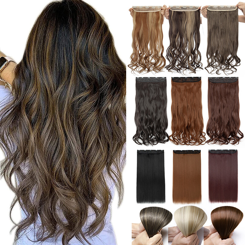 One Piece Extra Thick Clip in as Human Hair Extensions 3/4 Full Head Highlight