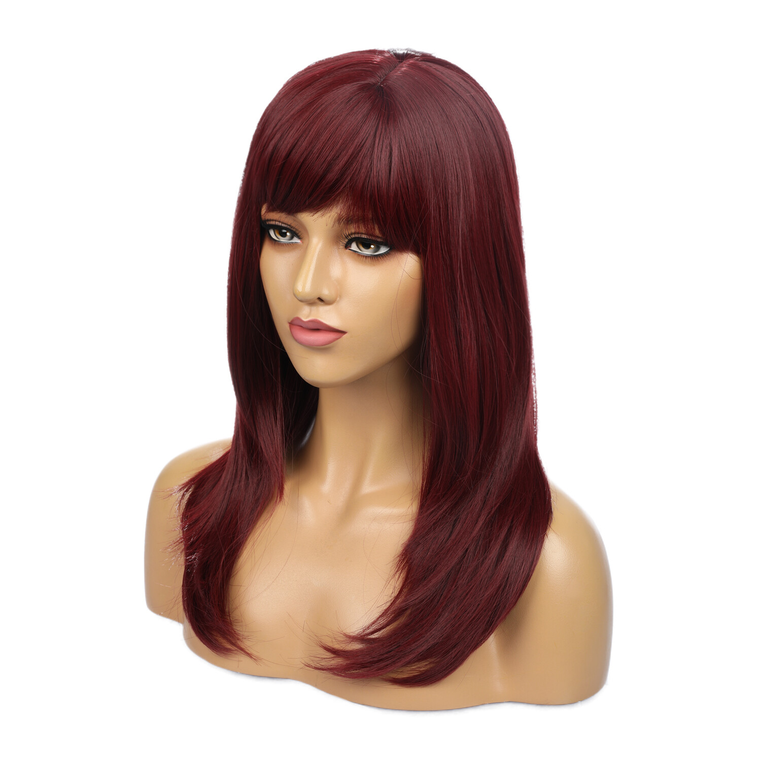Wine Red High Temperature Fiber Hair Wigs with Bangs for Women Natural Hair 55cm