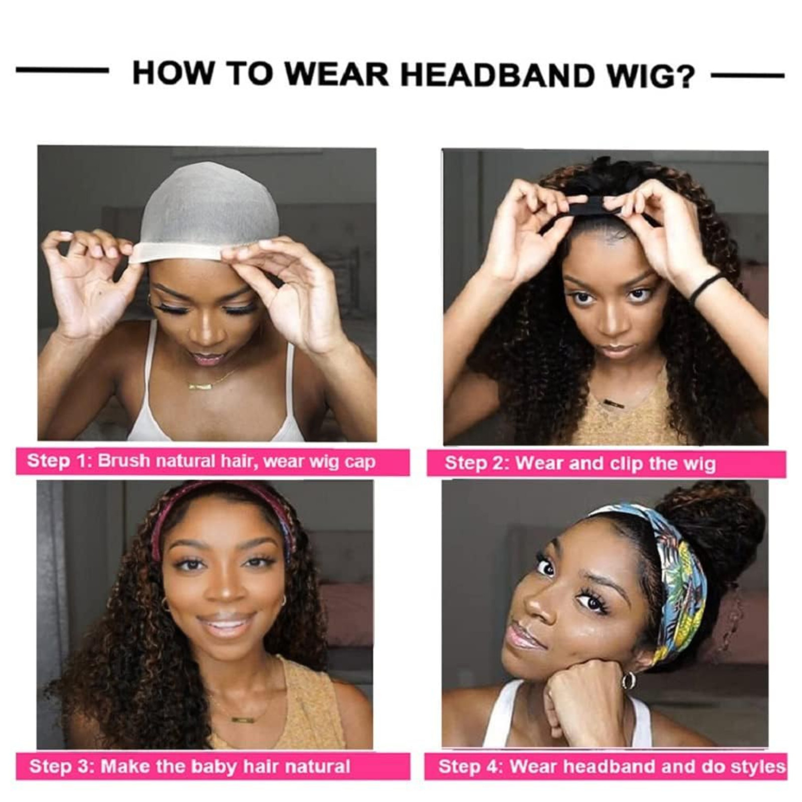 Ombre Deep Wave Headband Wig Human Hair #4/27 Curly for Black Women Human 150% D