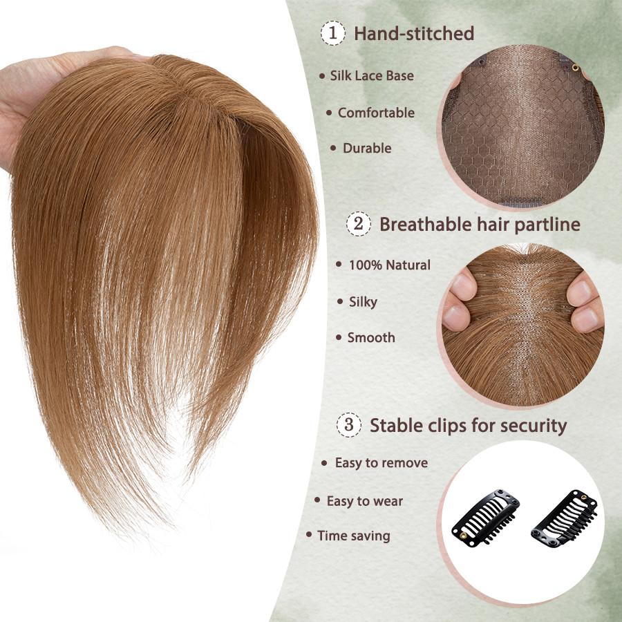 100% Real Human Hair Toppers Toupee Hairpieces Fluffy Breathable Invisible Base