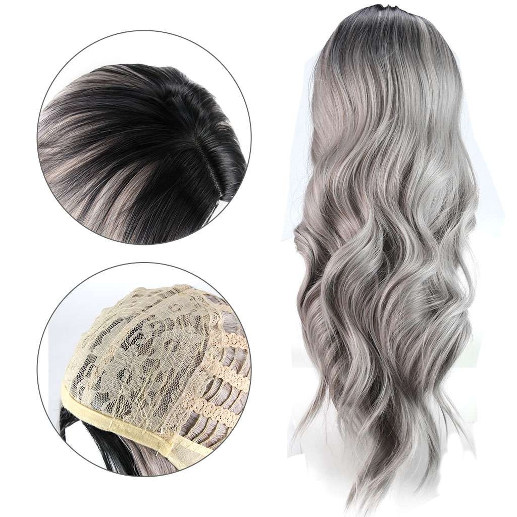 Faux Long Wavy Curly Glueless Wigs Women Ombre Human Hair Front Charm Wigs US