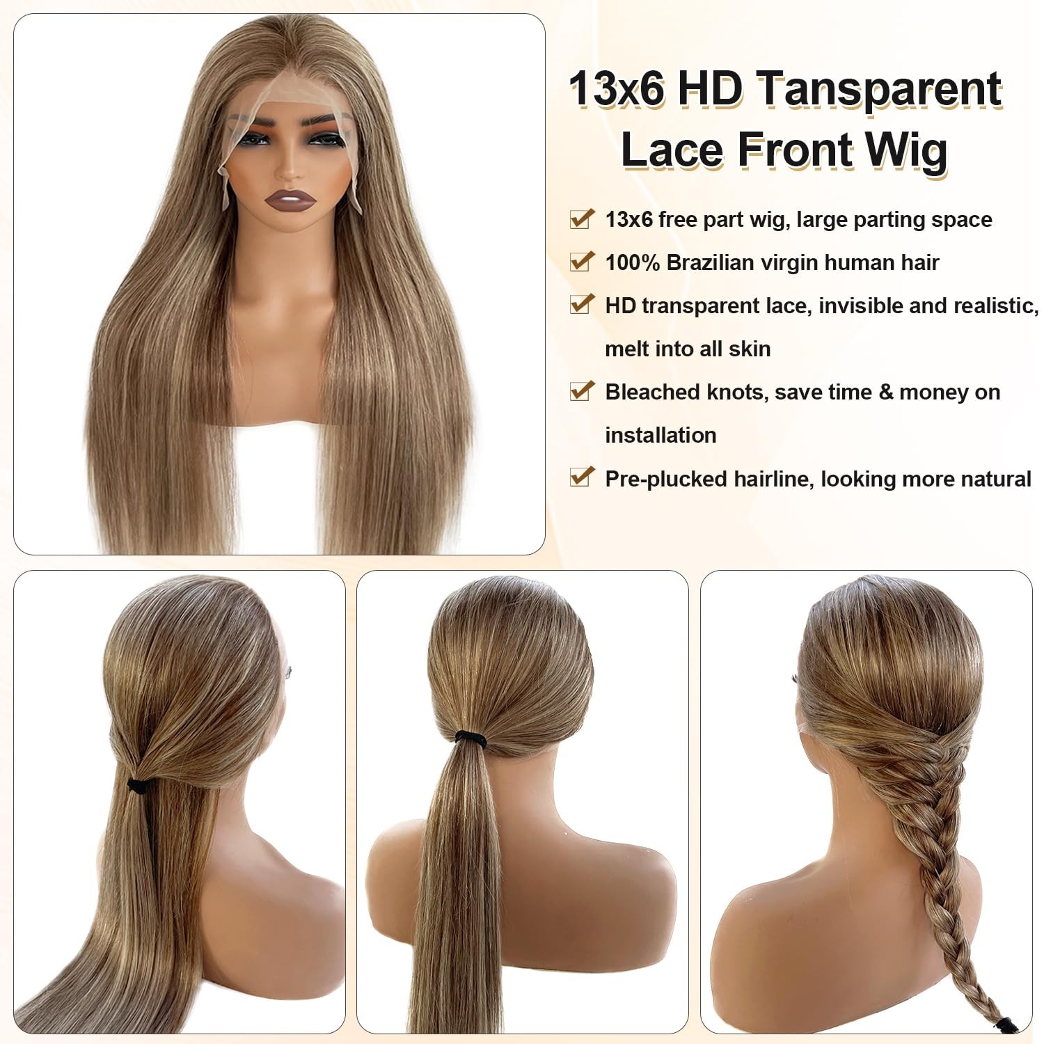 Benafee Ombre Brown Highlights Lace Front Wig Human Hair For White Women 20
