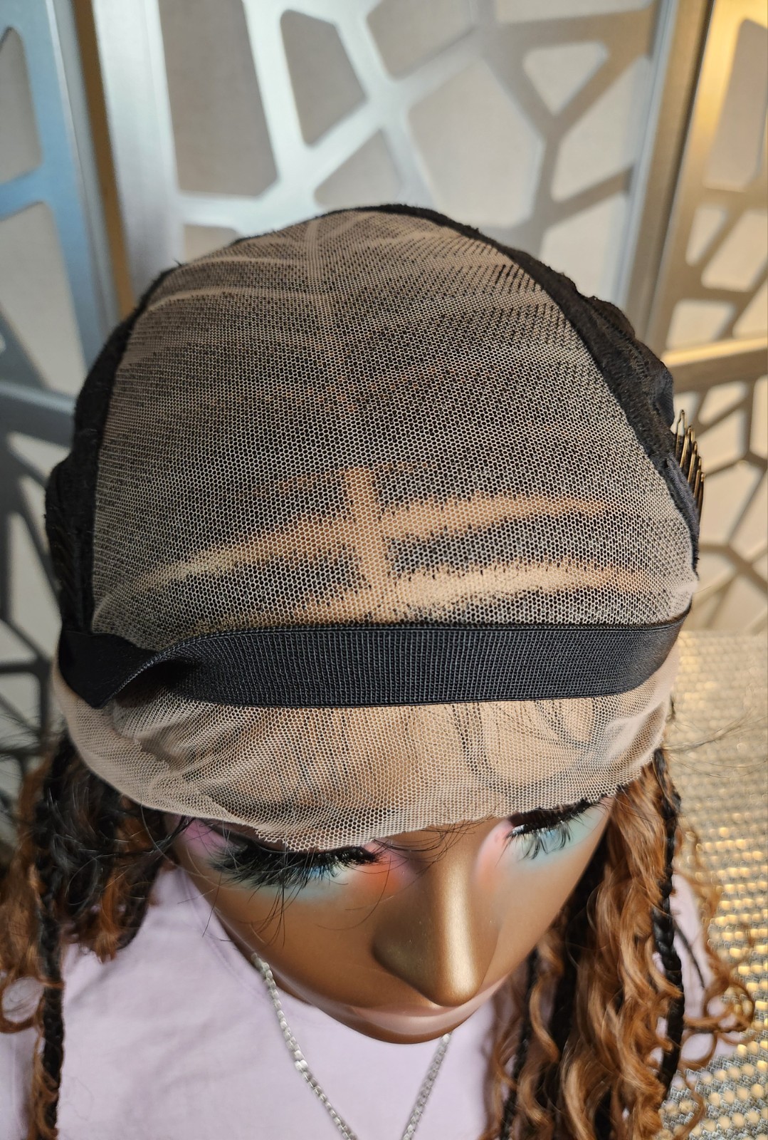 Boho Knotless Box Braids Wig 13×6 Lace Front Ombre Black Auburn Curly Ends