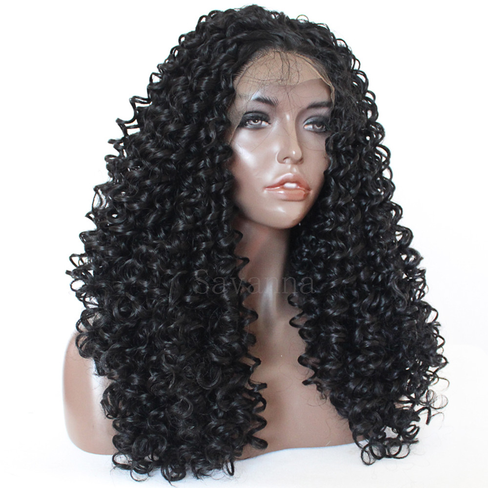 Long Kinky Curly Hair Synthetic Lace Front Wigs Heat Resistant Wig Black Women