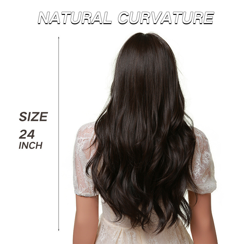 1 Set Long Wigs Lace Front with Bangs Wave Synthetic Hairs Tousy Curl Natural