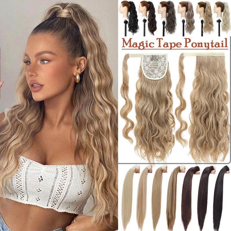 US Real Long Thick Wrap Ponytail Pony Tail Clip In Hair Extension As Human Curly