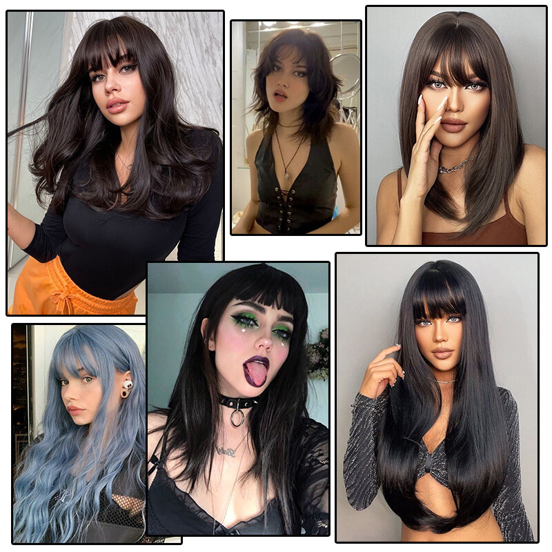 Natural Hair Front Lace Wig Women Long Curly Wavy Wigs Coloured Balayage US 2024