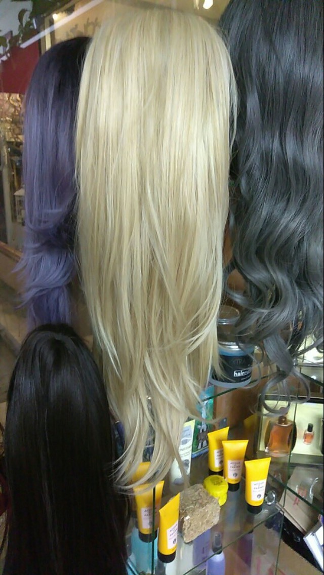 Custom Natural Light Blonde Full Straight Bangs Highlights Layer Wavy Womens Wig