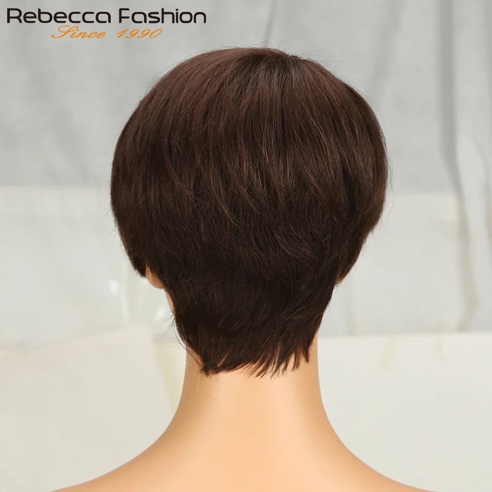 Pixie Short Cut Colored Straight Human Hair Wig Bangs Women Fashion Beauty Gift