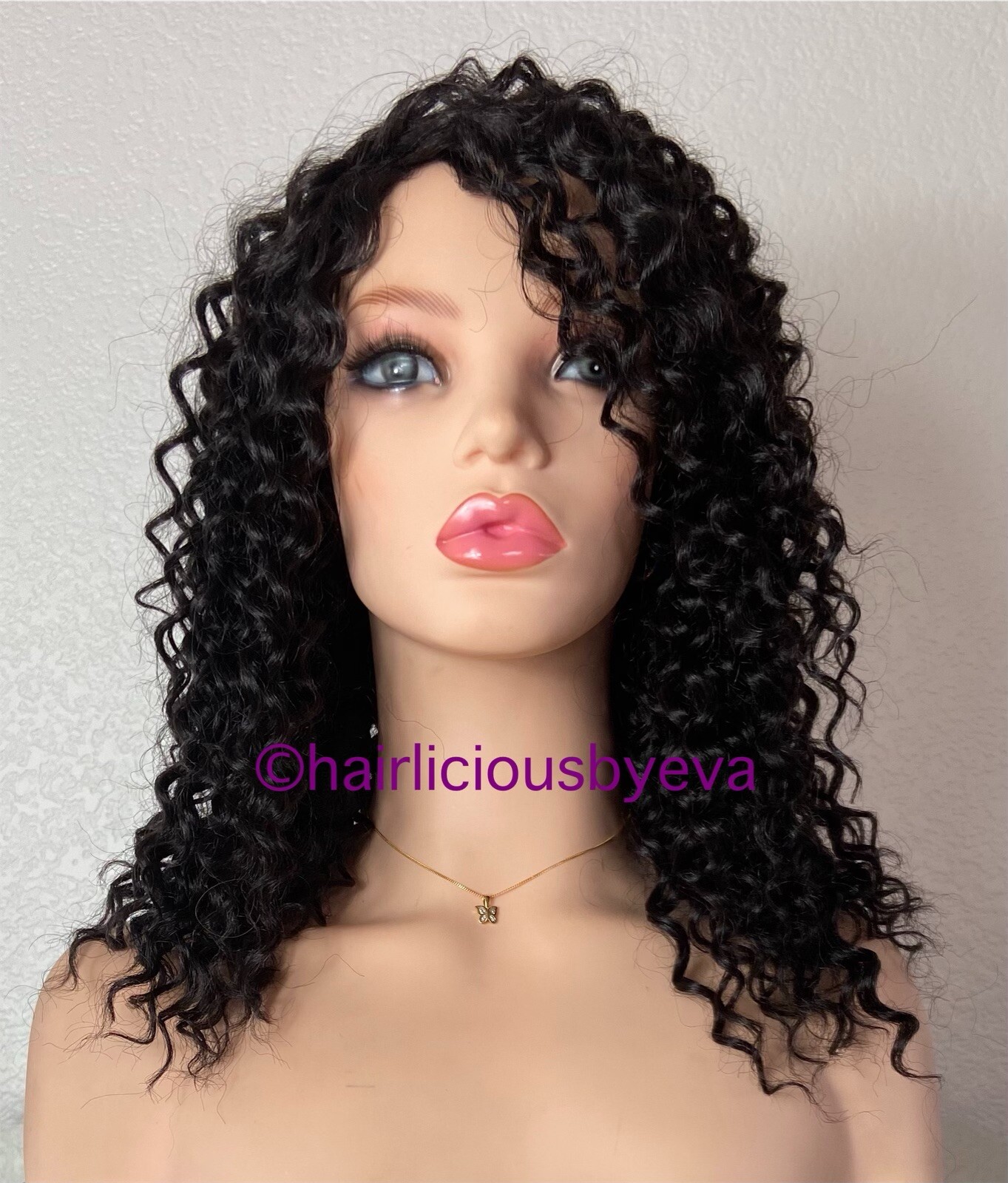 Kinky Curly Afro Wig Side Part Black Color 14 Inch Long