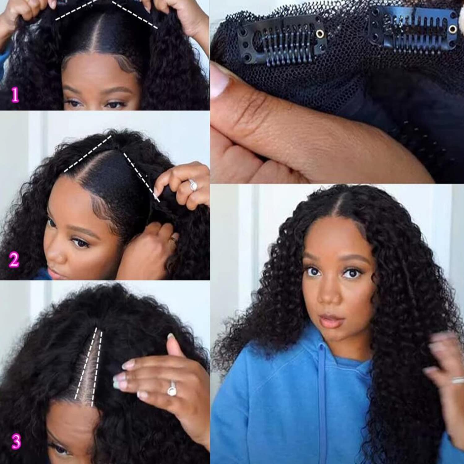 V Part Human Hair Wigs, Upgrade Curly V Part Wigs Human Hair Clip In Half V Wigs