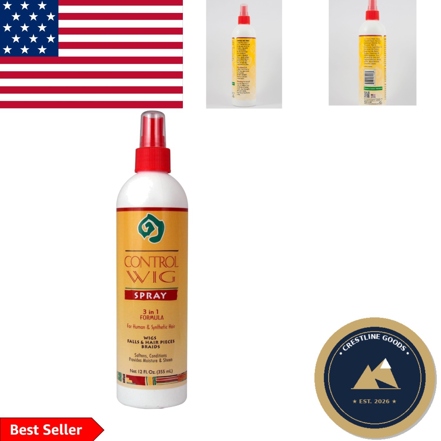 Control Wig Spray 12Oz – Paraben-Free Detangling & Moisture for Wigs & Weaves