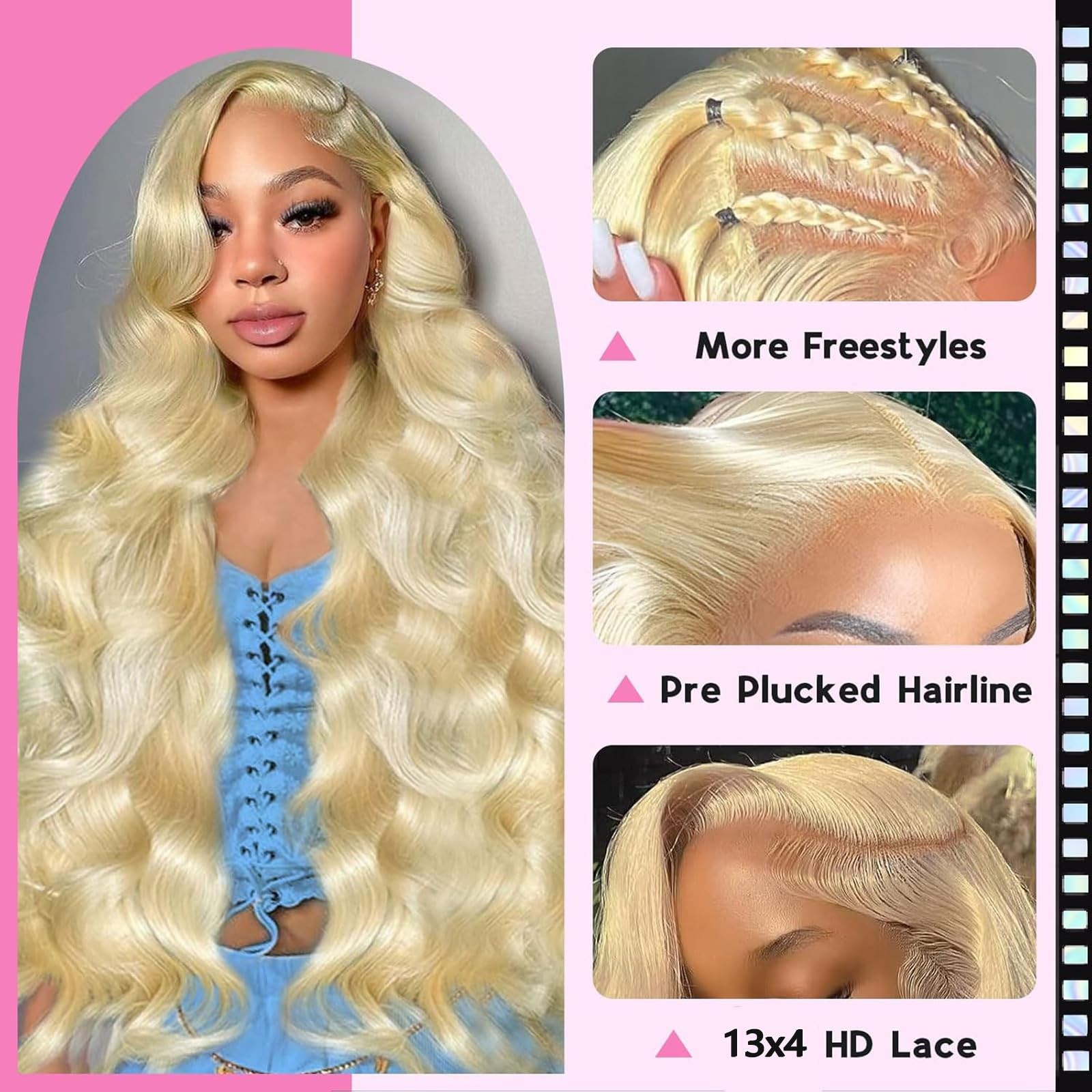613 Frontal 13×4 HD Transparent Lace Closure 100% Russian Blonde Human Hair E…