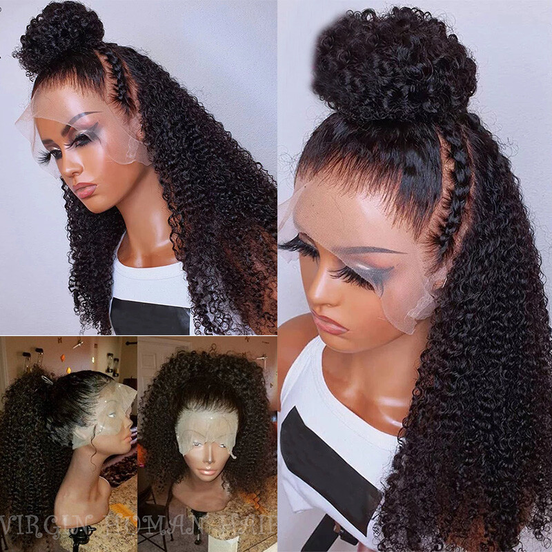 Afro Kinky Curly 360 Lace Frontal Wigs Malaysian Virgin Human Hair Full Lace Wig