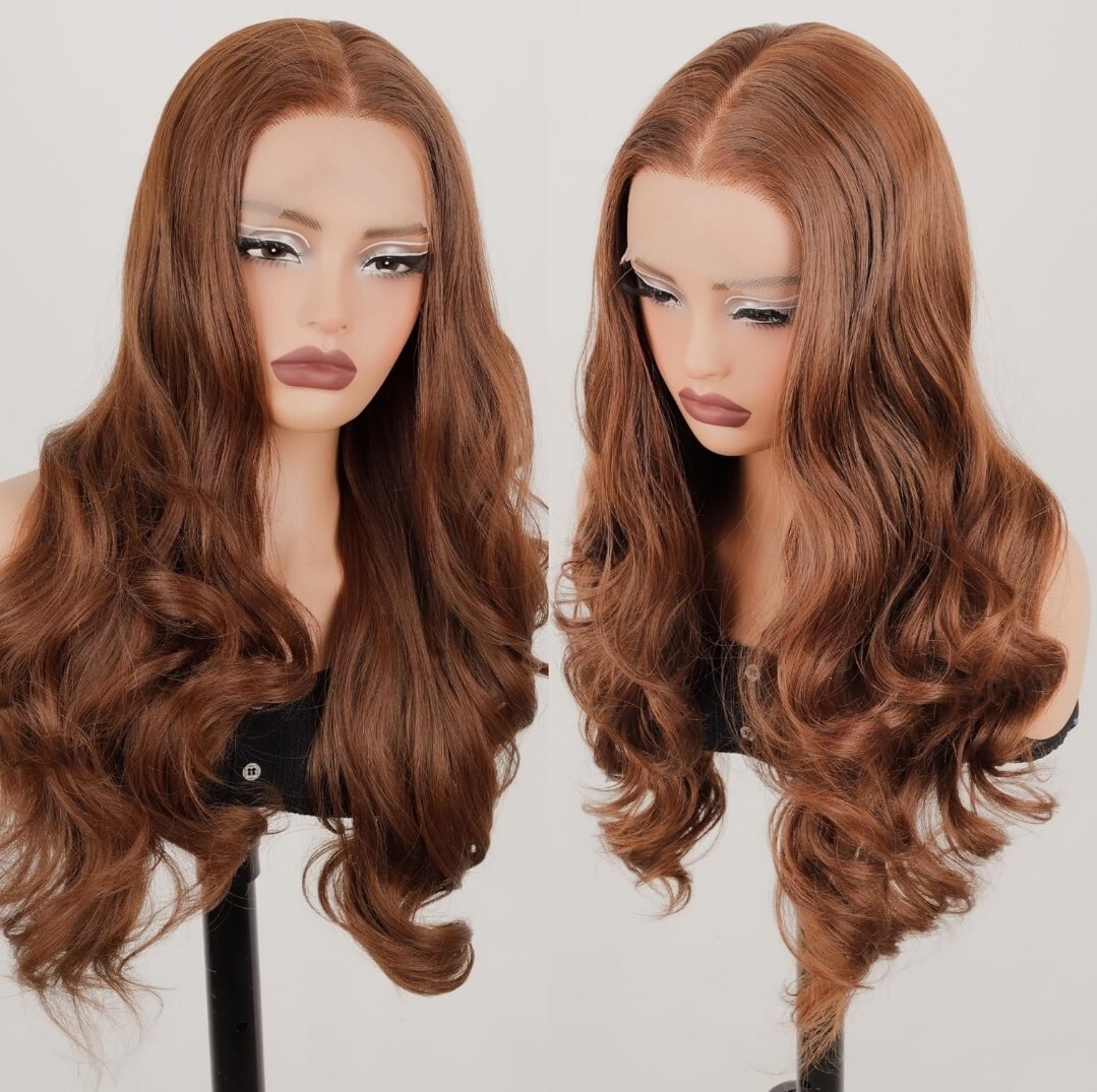 Long HD Transparent Lace Front Wig Auburn Red Red Blonde Human Hair Wavy Curls