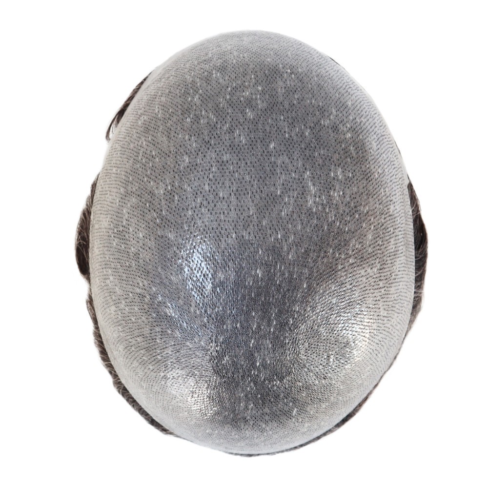 Mens Toupee Human Hair Piece Ultra Thin Skin Knotted Men Hair Replacement System