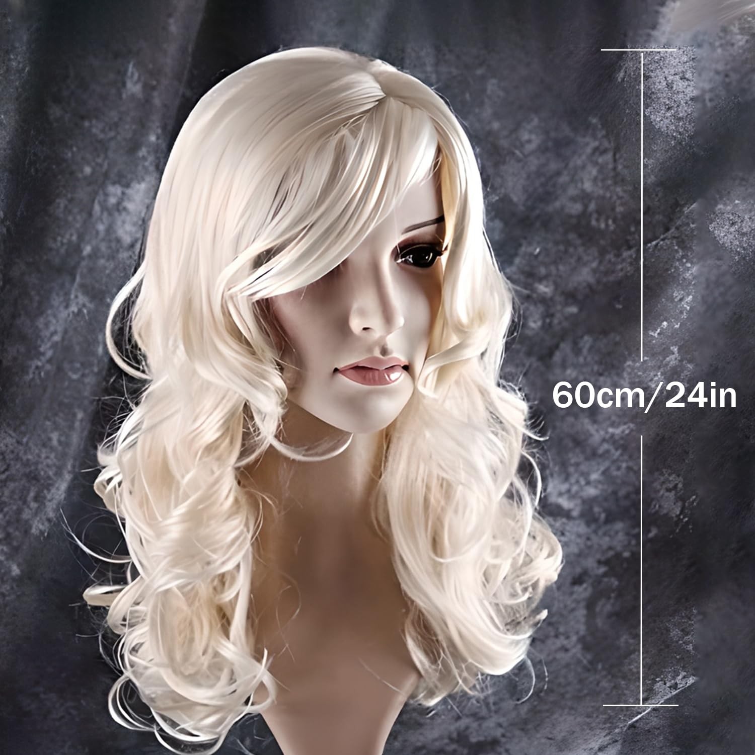 24″ Stylish Long Curly Blonde Hair Wig Party Perruque (Blonde)
