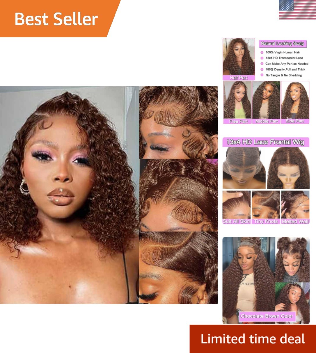 12 Inch Wet and Wavy Chocolate Brown Lace Frontal Wig for Stylish Black Women